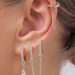 2pairs Rhinestone Decor Earrings & 1pc Ear Cuff - Gold