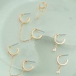 2pairs Rhinestone Decor Earrings & 1pc Ear Cuff - Gold