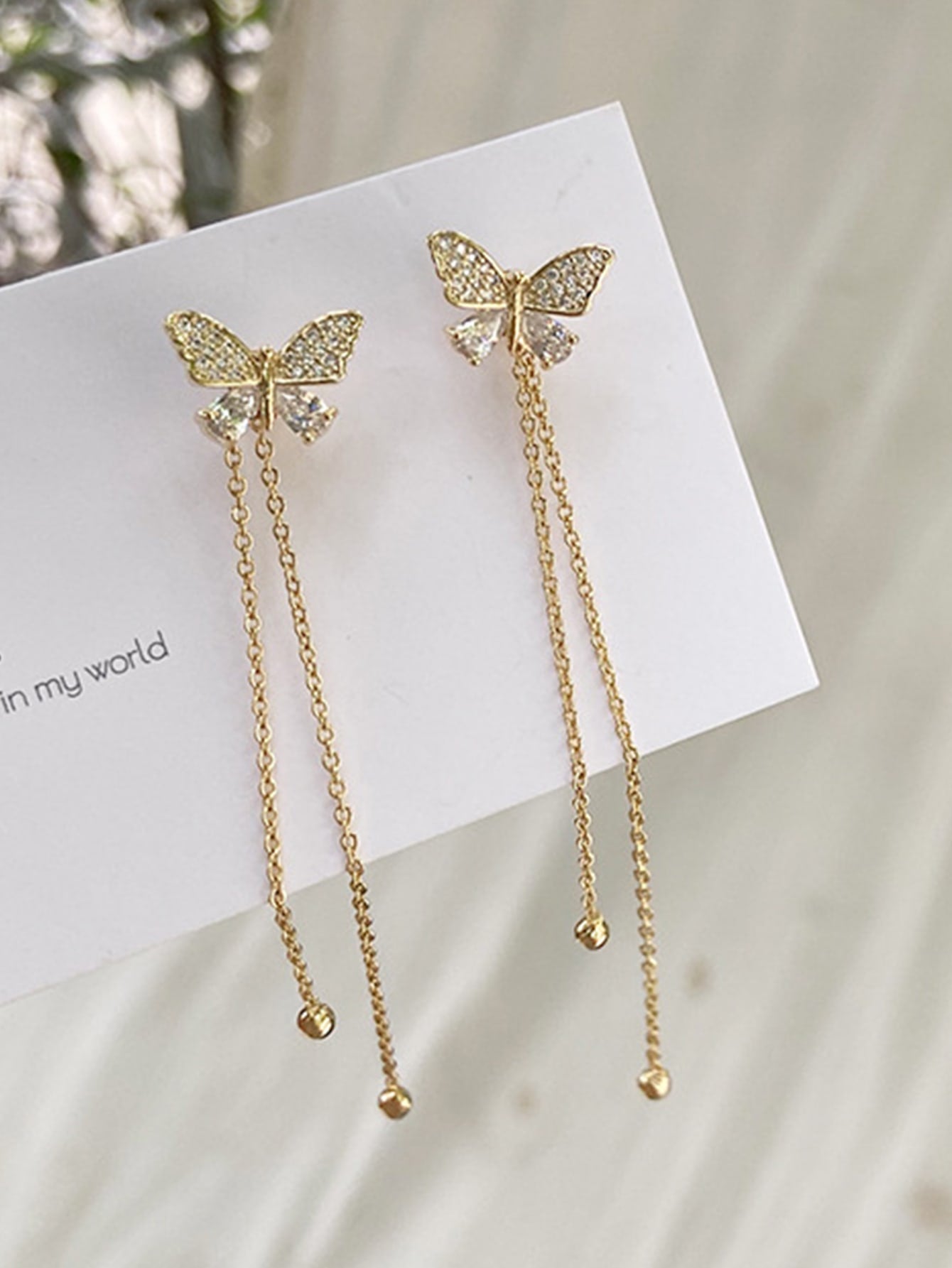 Rhinestone & Butterfly Decor Earring Jackets - Gold