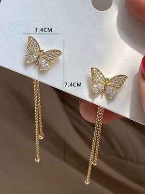 Rhinestone & Butterfly Decor Earring Jackets - Gold