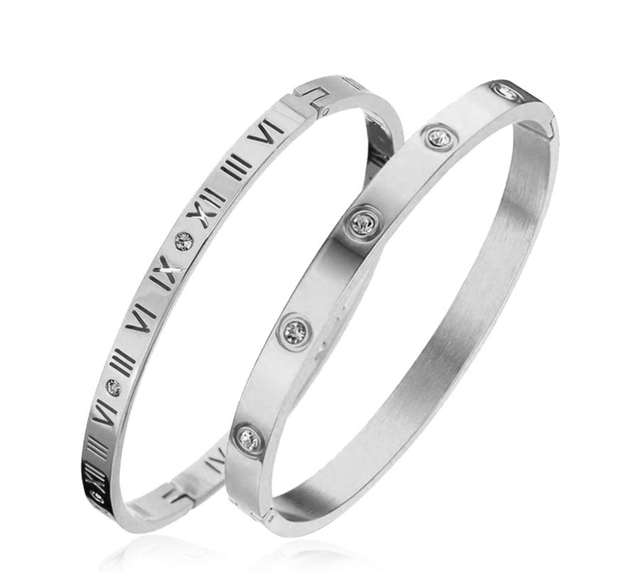 Silver Roman Numeral Bangle & Cubic Zirconia Bangle Set