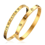 Titanium Steel Roman Numeral Bangle & Cubic Zirconia Bangle Set