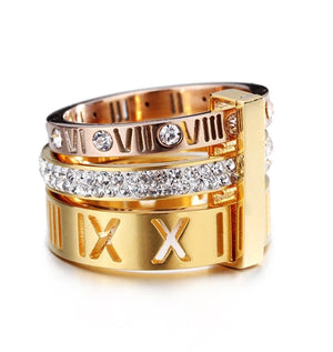 Rose Gold & Gold Triple Stacked Roman Numeral Band Ring