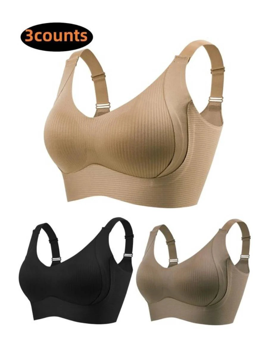 Women's Ribbed Push Up Adjustable Wireless Bra(3 Pack)